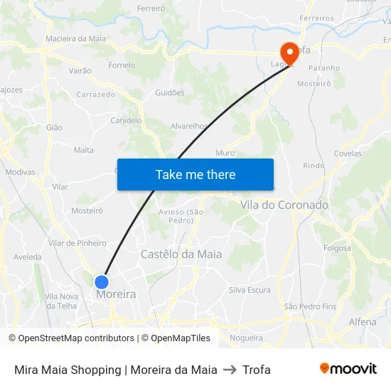 Mira Maia Shopping | Moreira da Maia to Trofa map