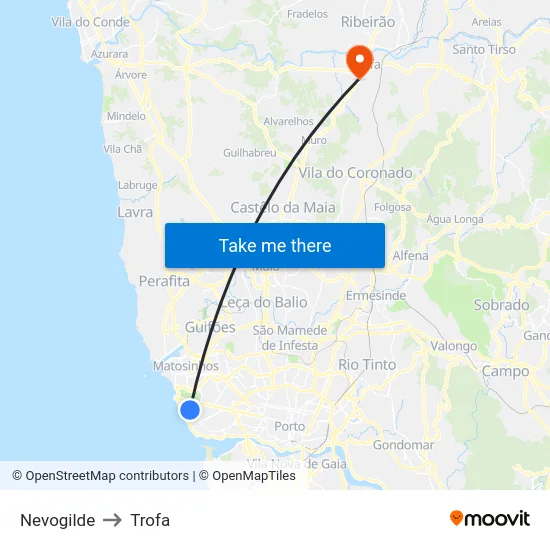 Nevogilde to Trofa map