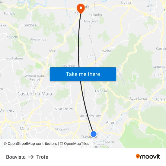 Boavista to Trofa map