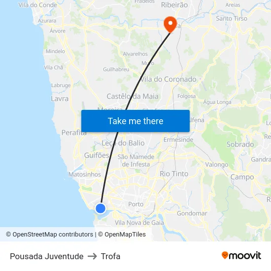 Pousada Juventude to Trofa map