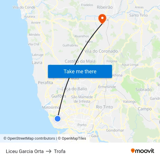 Liceu Garcia Orta to Trofa map
