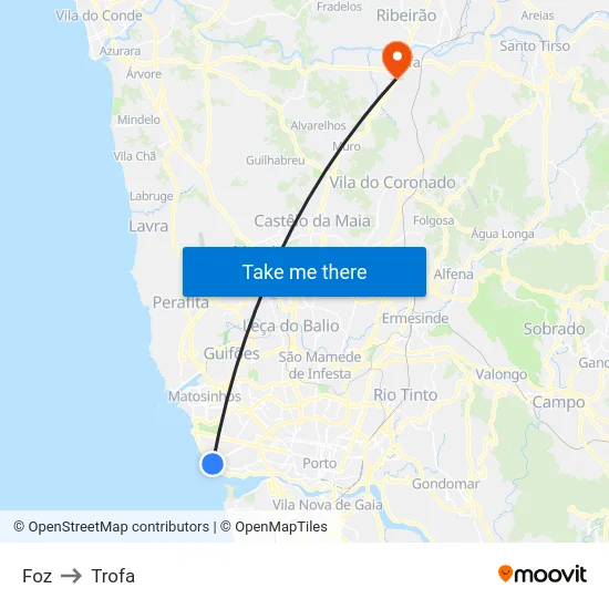 Foz to Trofa map