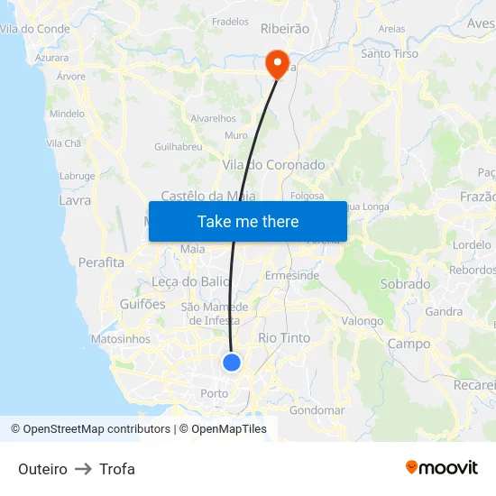 Outeiro to Trofa map