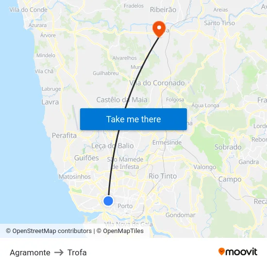 Agramonte to Trofa map