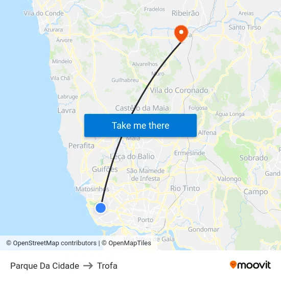Parque Da Cidade to Trofa map