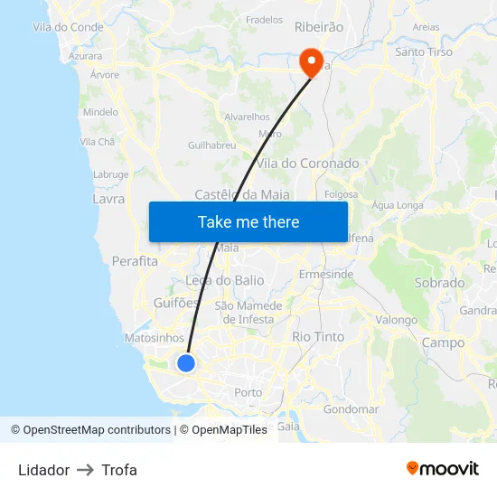 Lidador to Trofa map