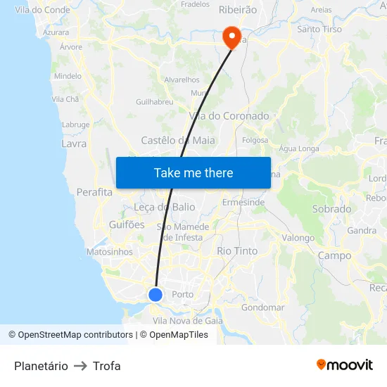 Planetário to Trofa map