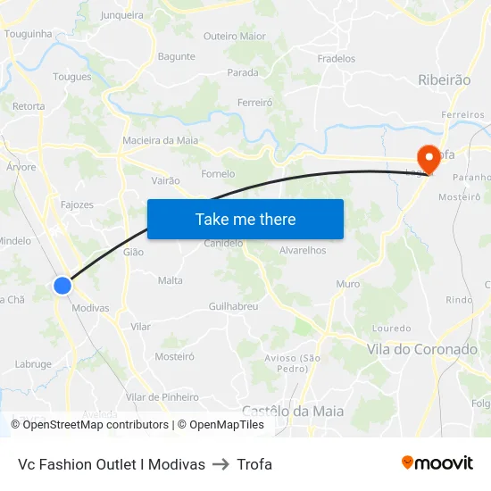 Vc Fashion Outlet I Modivas to Trofa map