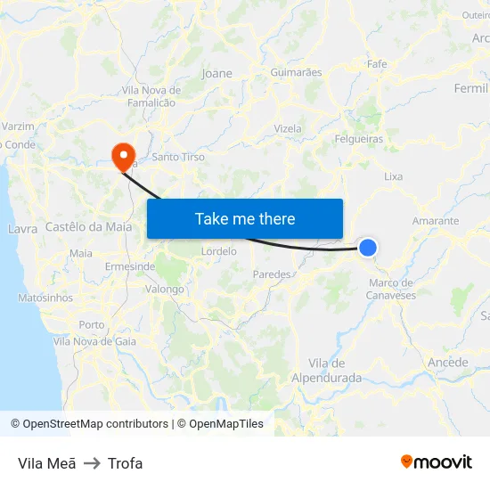Vila Meã to Trofa map