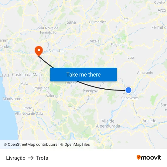 Livração to Trofa map