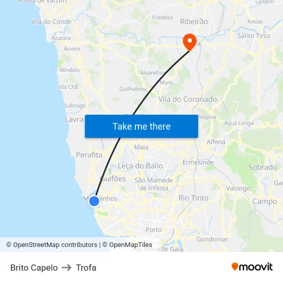 Brito Capelo to Trofa map