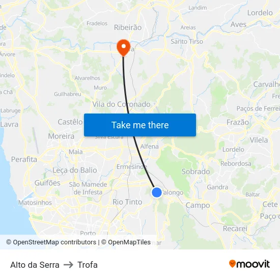 Alto da Serra to Trofa map