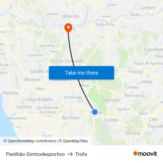 Pavilhão Gimnodesportivo to Trofa map