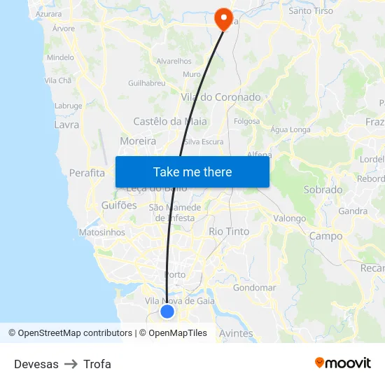Devesas to Trofa map