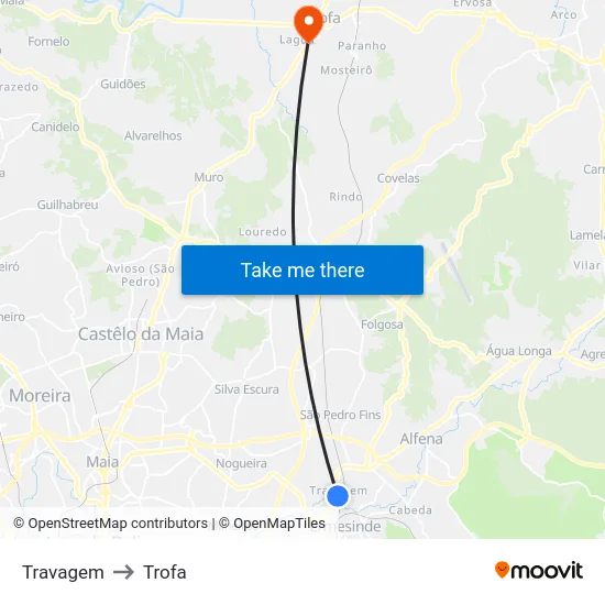 Travagem to Trofa map