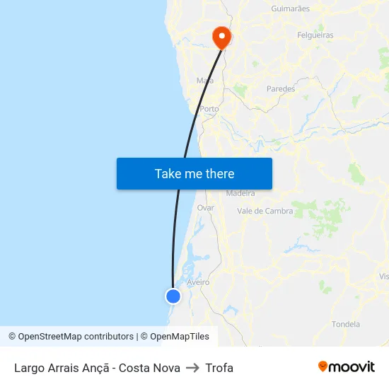 Largo Arrais Ançã - Costa Nova to Trofa map