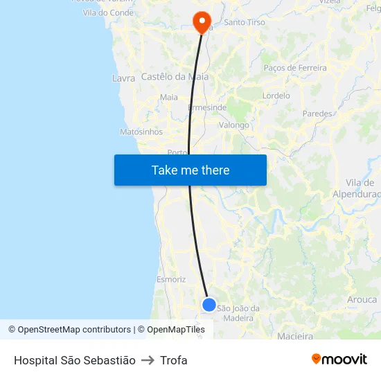 Hospital São Sebastião to Trofa map