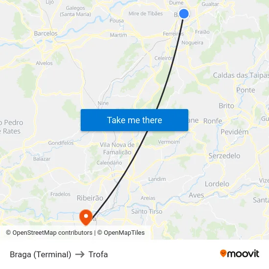 Braga (Terminal) to Trofa map