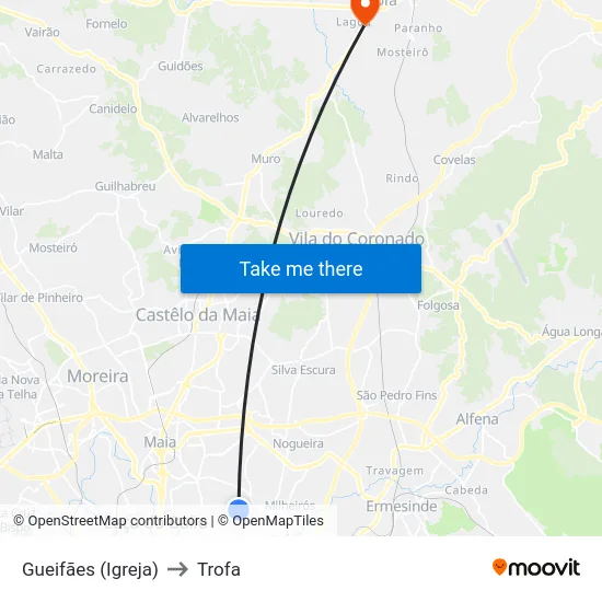 Gueifães (Igreja) to Trofa map