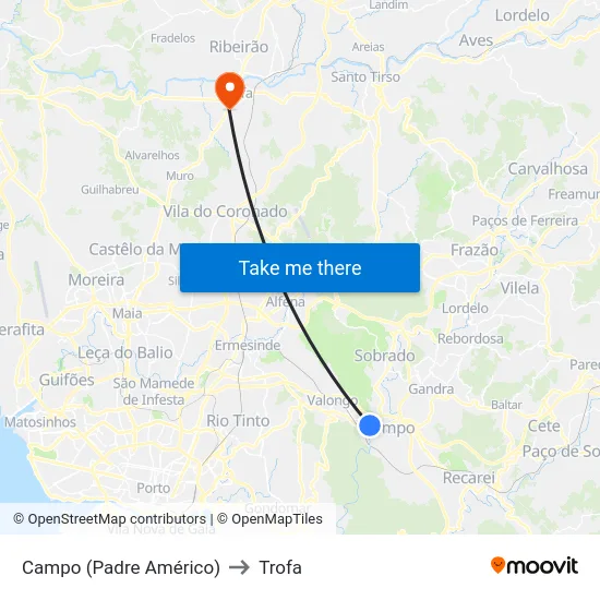 Campo (Padre Américo) to Trofa map