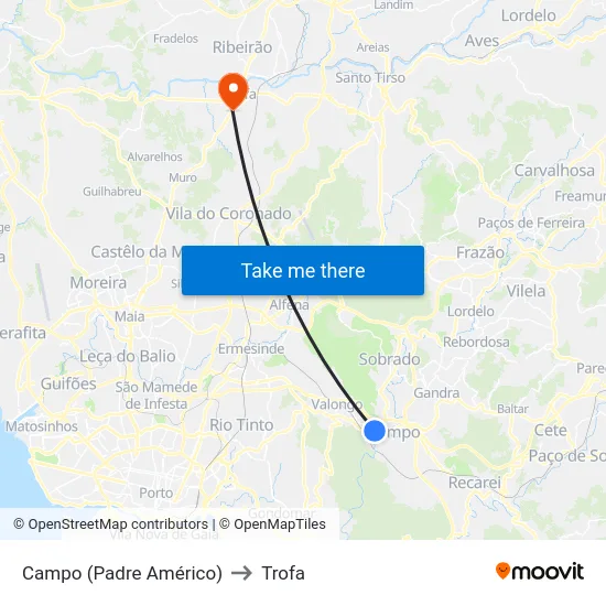 Campo (Padre Américo) to Trofa map