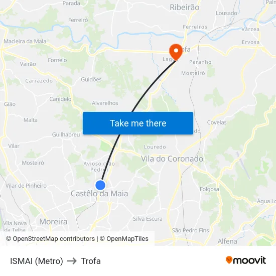 ISMAI (Metro) to Trofa map