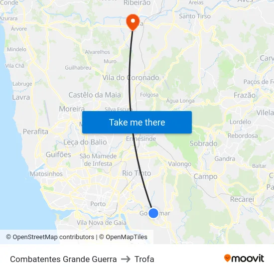 Combatentes Grande Guerra to Trofa map