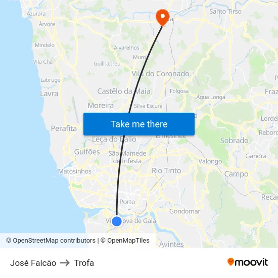 José Falcão to Trofa map