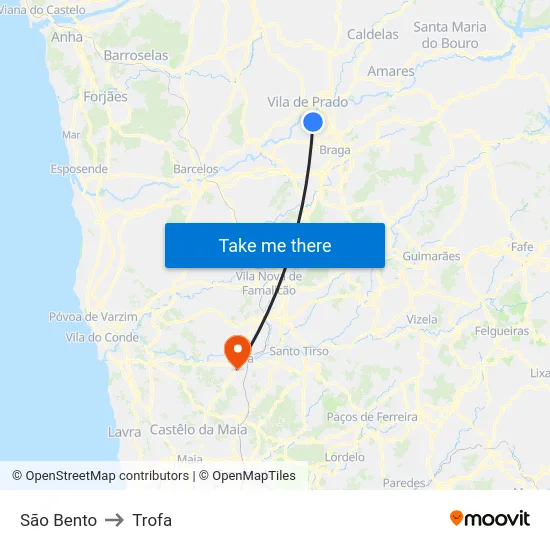 São Bento to Trofa map