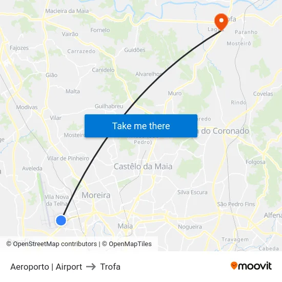 Aeroporto | Airport to Trofa map