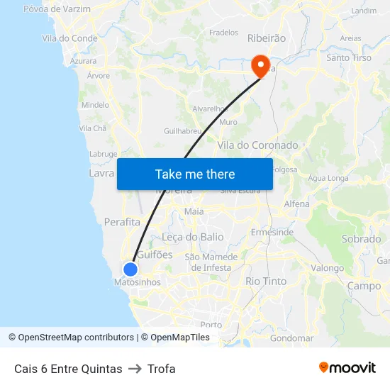 Cais 6 Entre Quintas to Trofa map