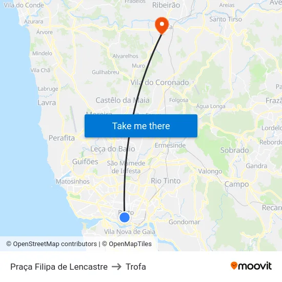 Praça Filipa de Lencastre to Trofa map