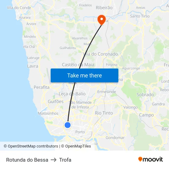 Rotunda do Bessa to Trofa map