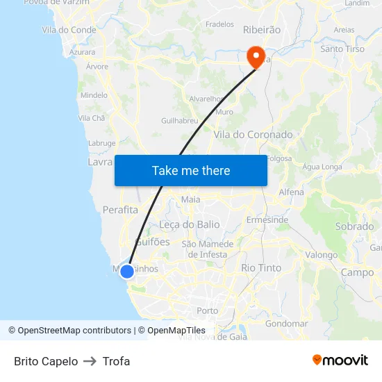 Brito Capelo to Trofa map