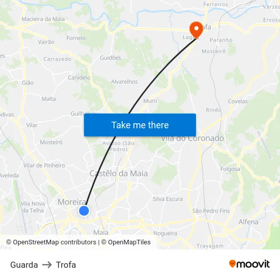 Guarda to Trofa map