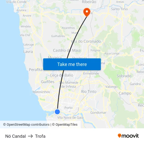 Nó Candal to Trofa map