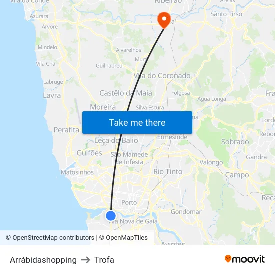 Arrábidashopping to Trofa map