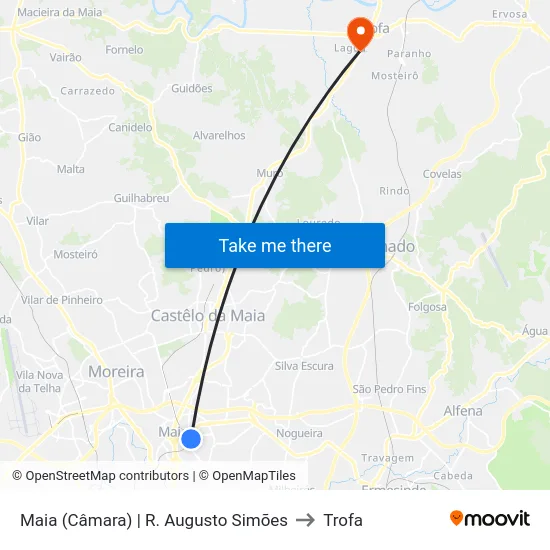 Maia (Câmara) | R. Augusto Simões to Trofa map