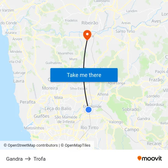 Gandra to Trofa map