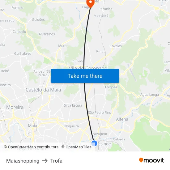 Maiashopping to Trofa map