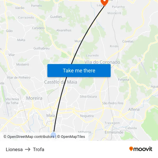 Lionesa to Trofa map