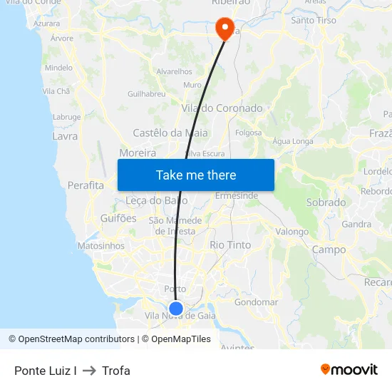 Ponte Luiz I to Trofa map