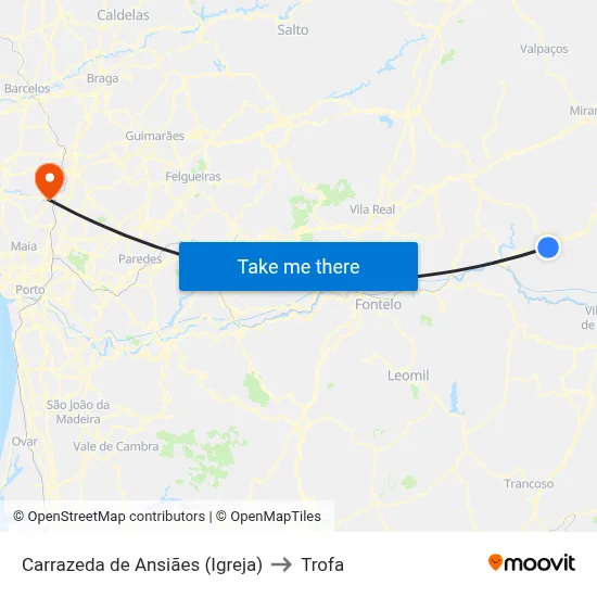 Carrazeda de Ansiães (Igreja) to Trofa map