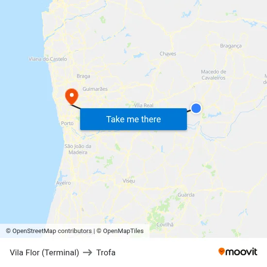 Vila Flor (Terminal) to Trofa map