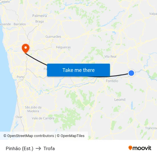 Pinhão (Est.) to Trofa map