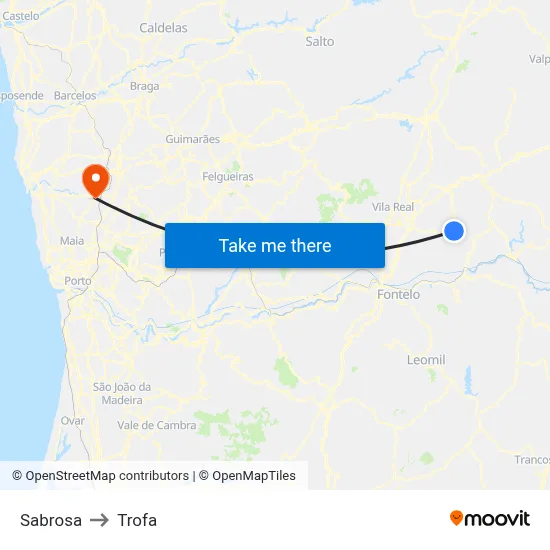 Sabrosa to Trofa map