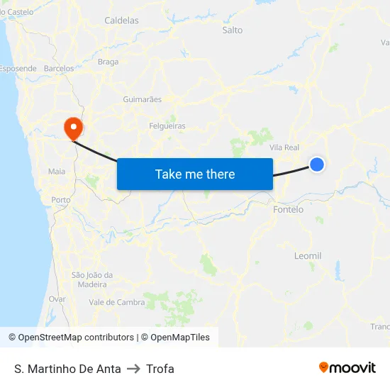 S. Martinho De Anta to Trofa map