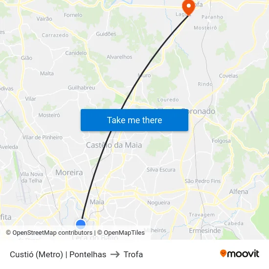Custió (Metro) | Pontelhas to Trofa map