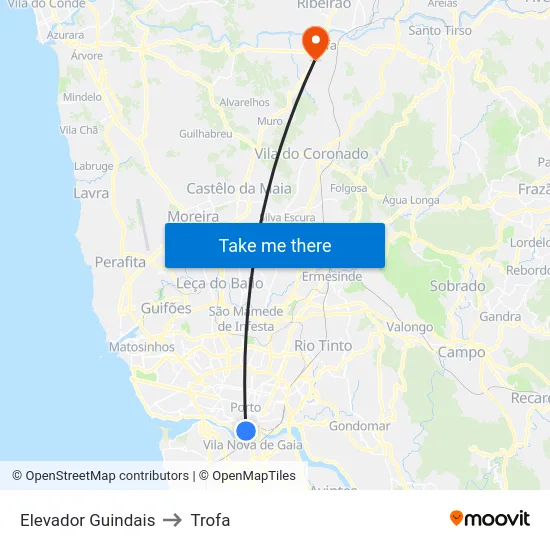 Elevador Guindais to Trofa map