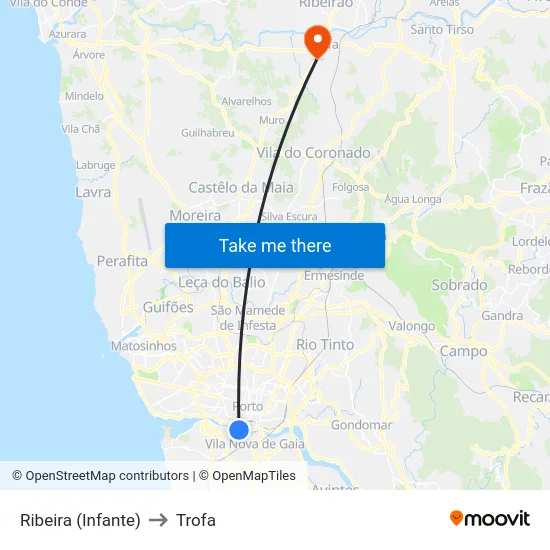 Ribeira (Infante) to Trofa map